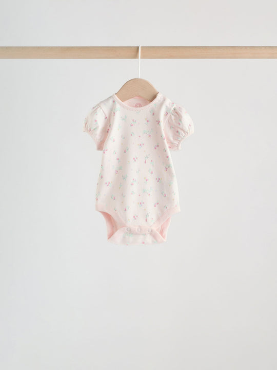 Pink Short Sleeve Baby Bodysuits 5 Pack