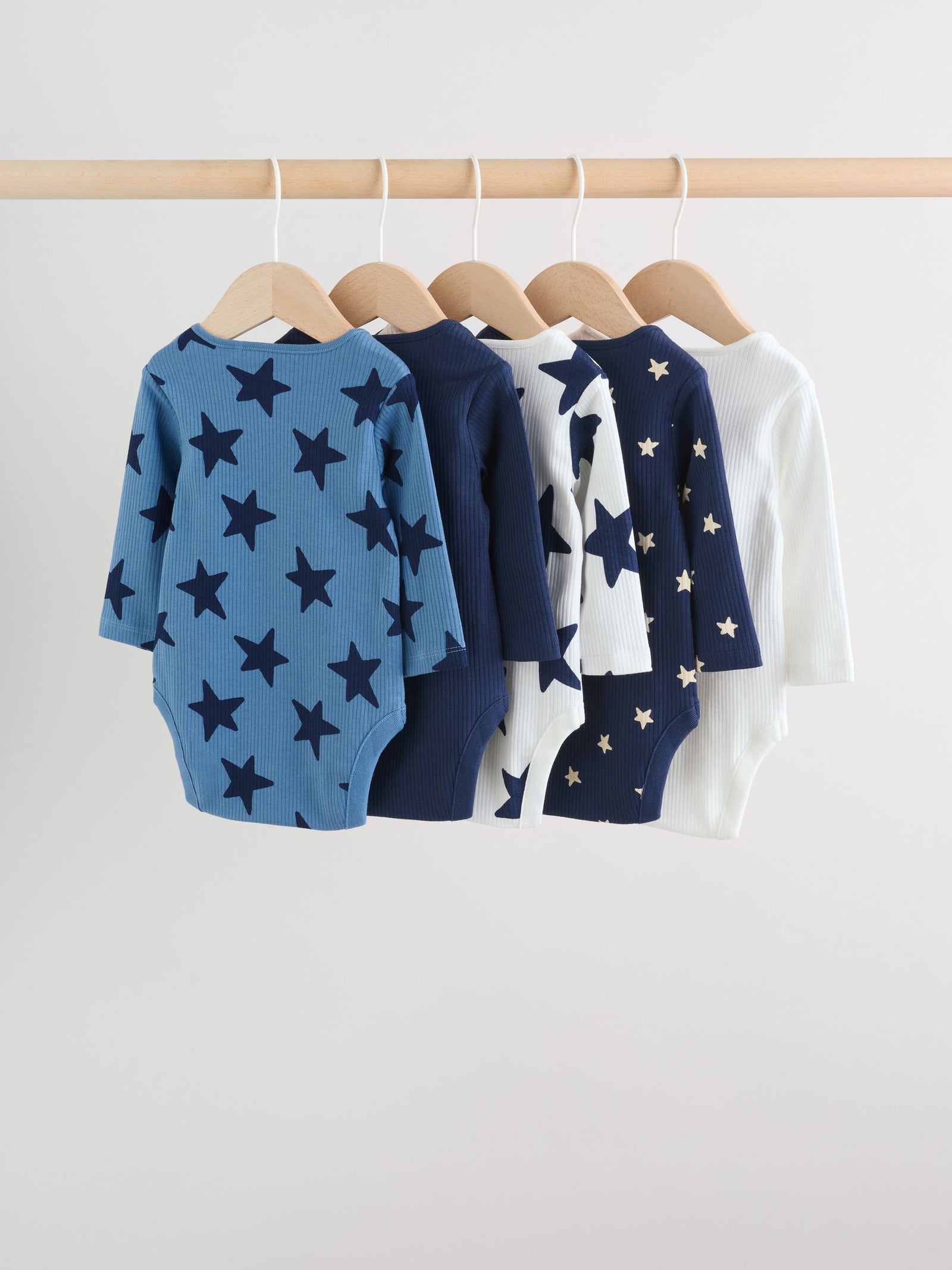 Navy Star Long Sleeve Bodysuits 5 Pack