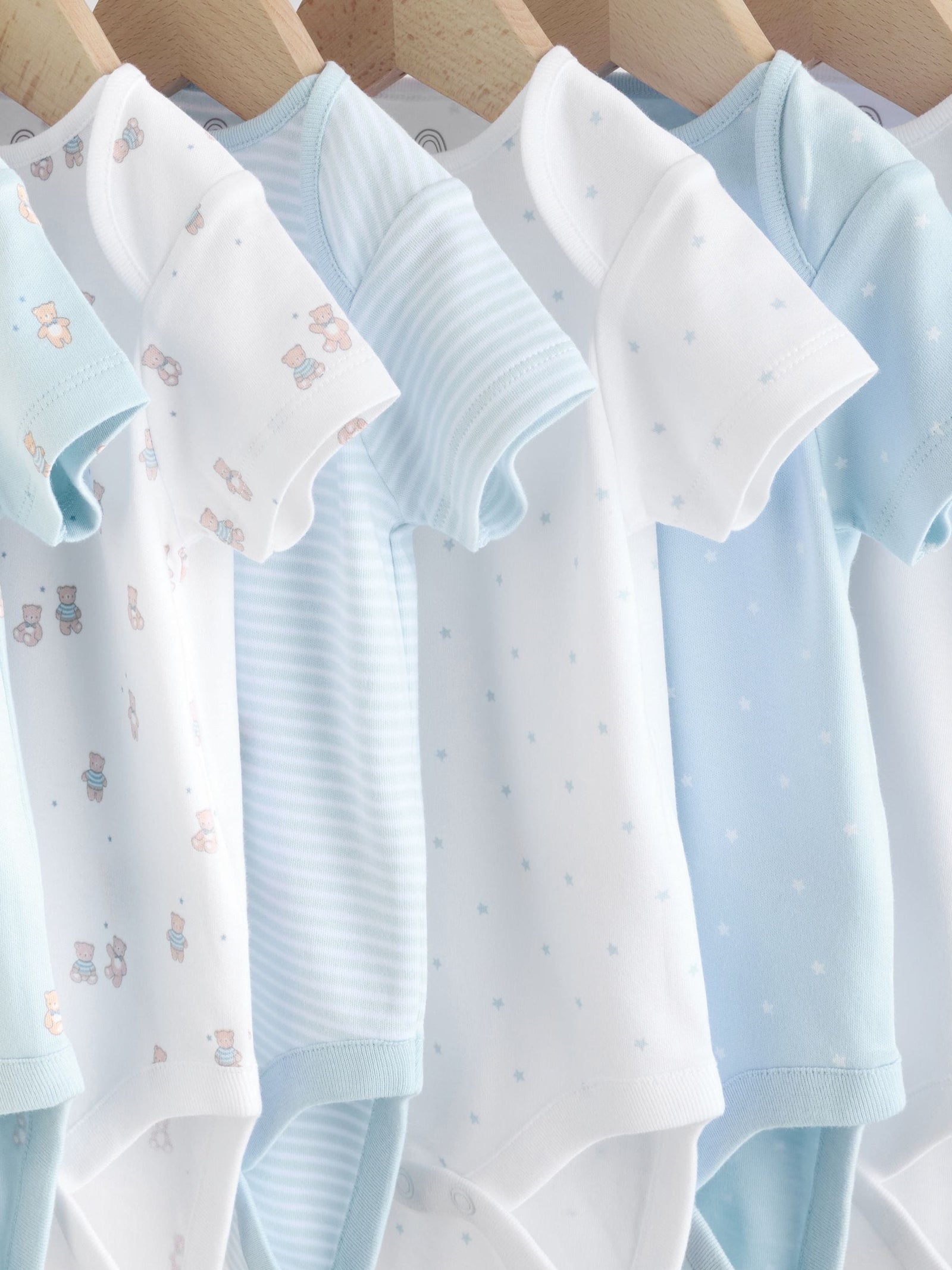 Blue 7 Pack Short Sleeve Baby Bear Bodysuit