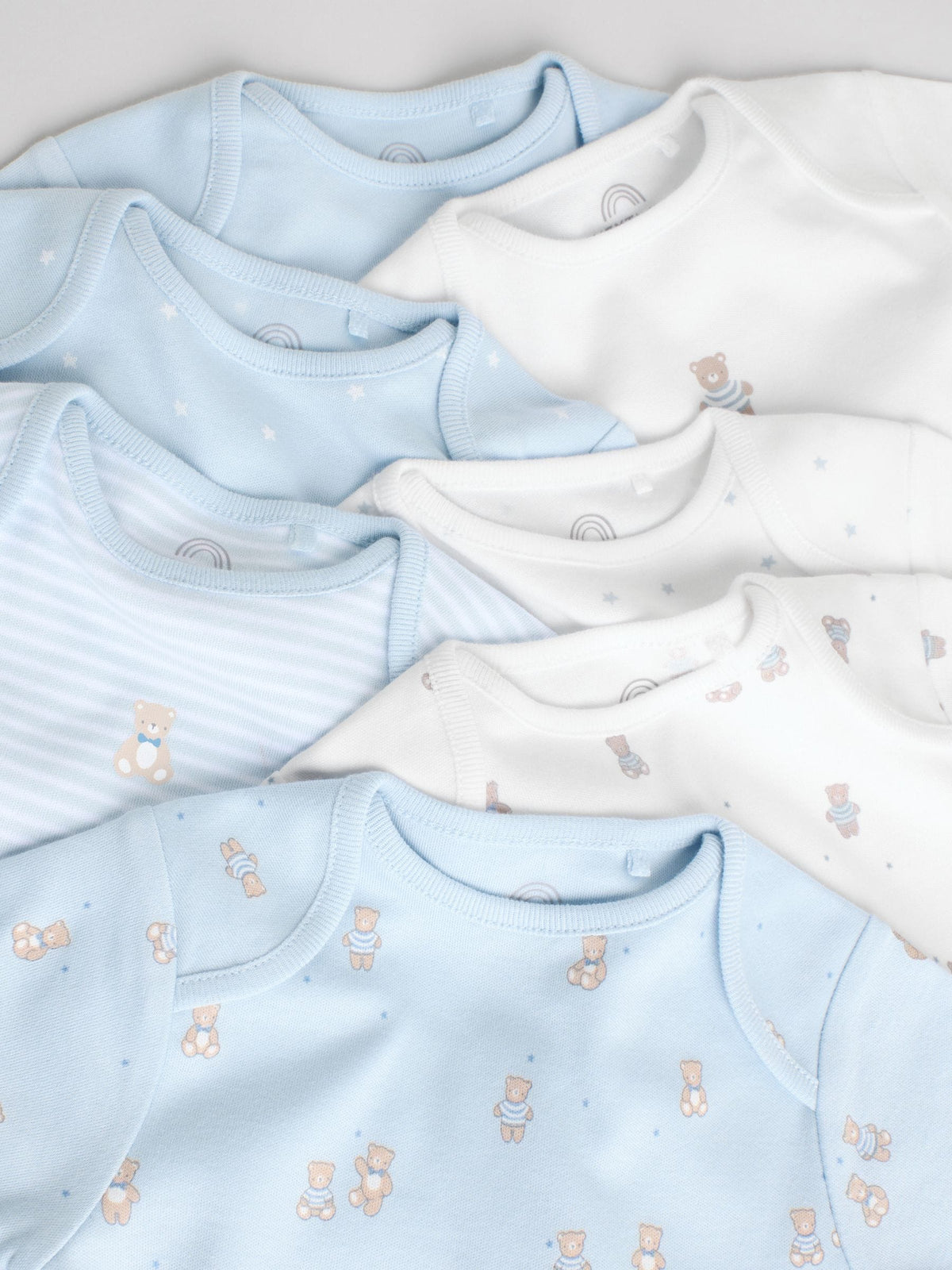 Blue 7 Pack Short Sleeve Baby Bear Bodysuit
