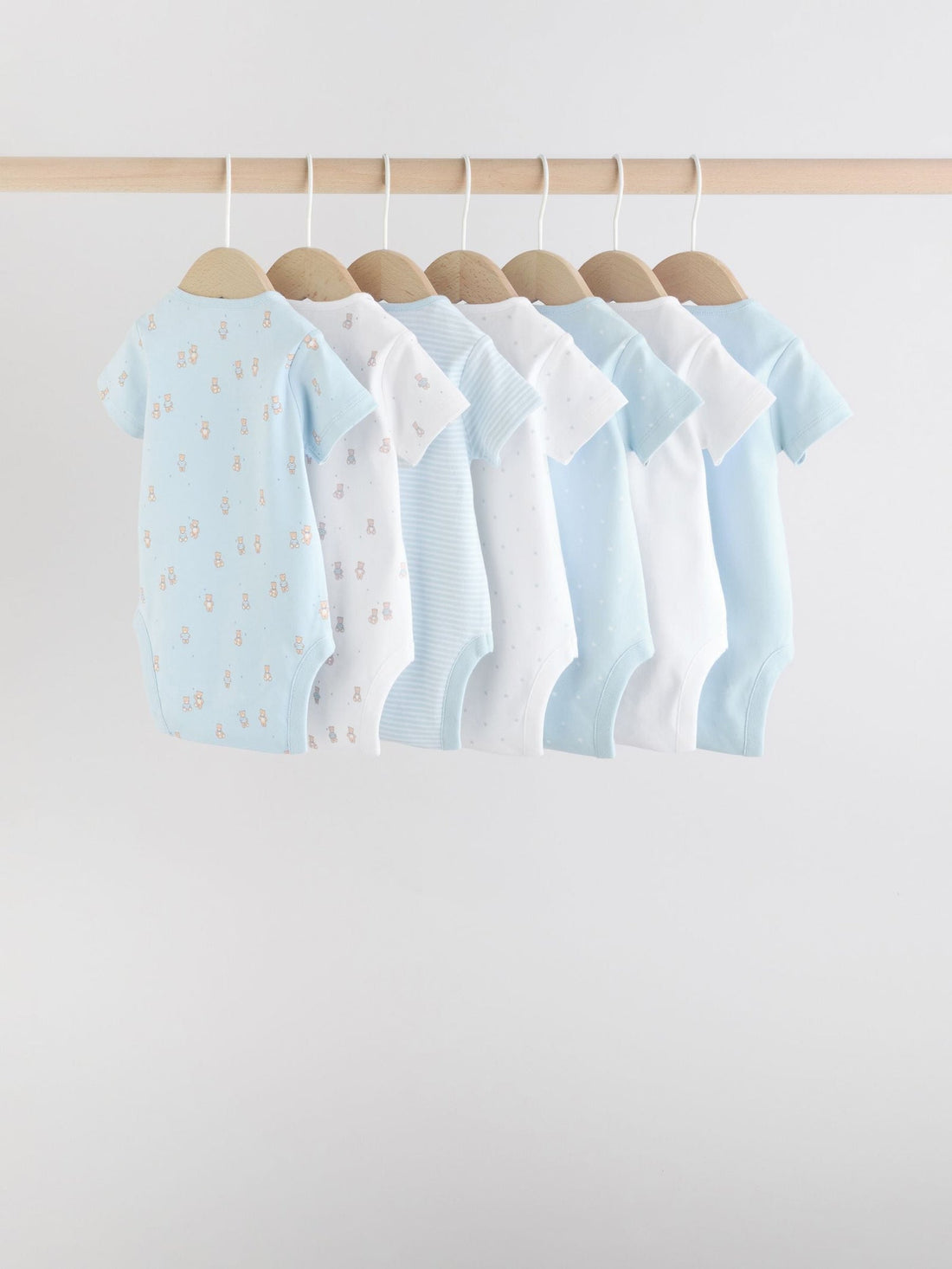 Blue 7 Pack Short Sleeve Baby Bear Bodysuit