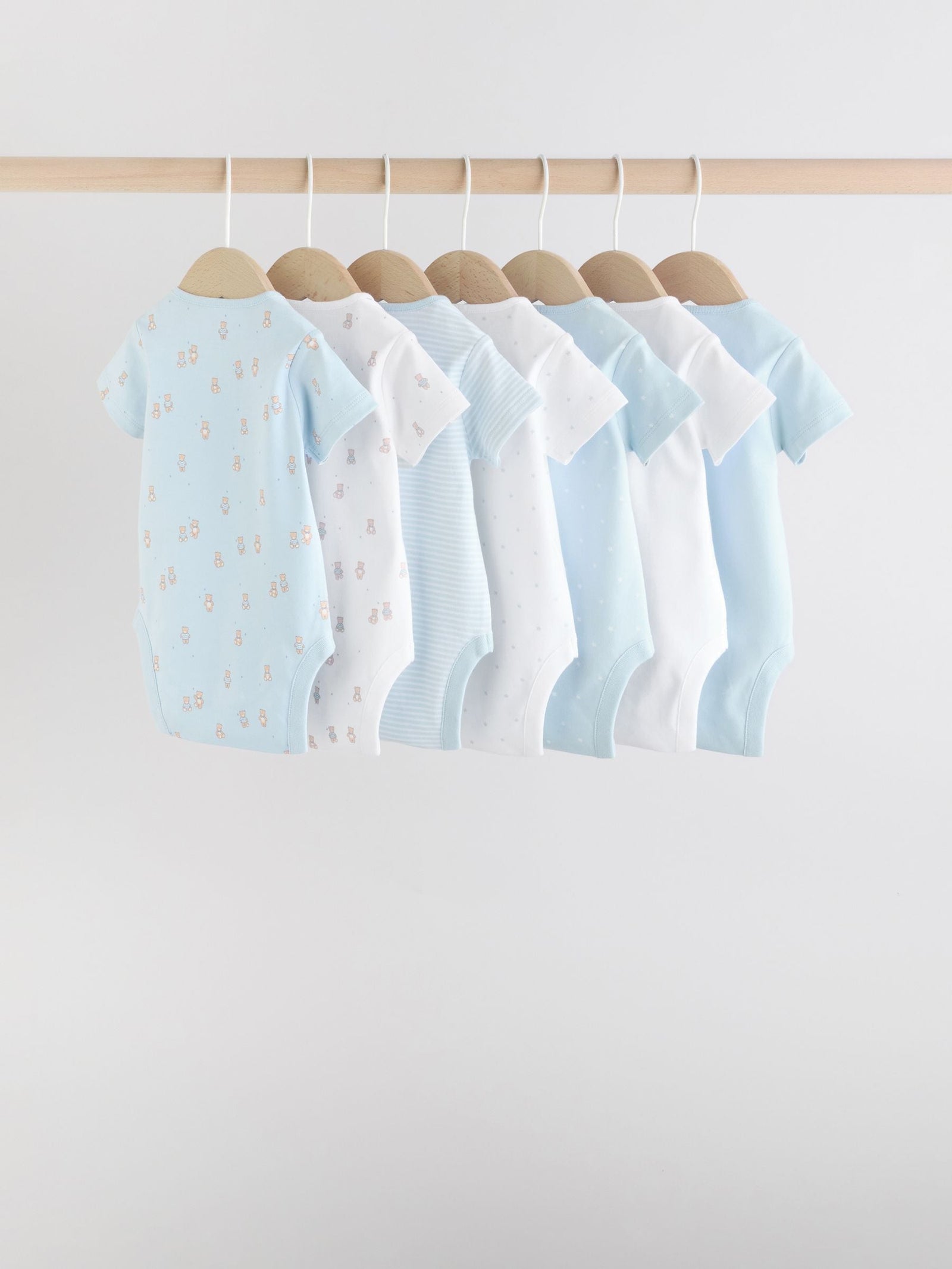 Blue 7 Pack Short Sleeve Baby Bear Bodysuit