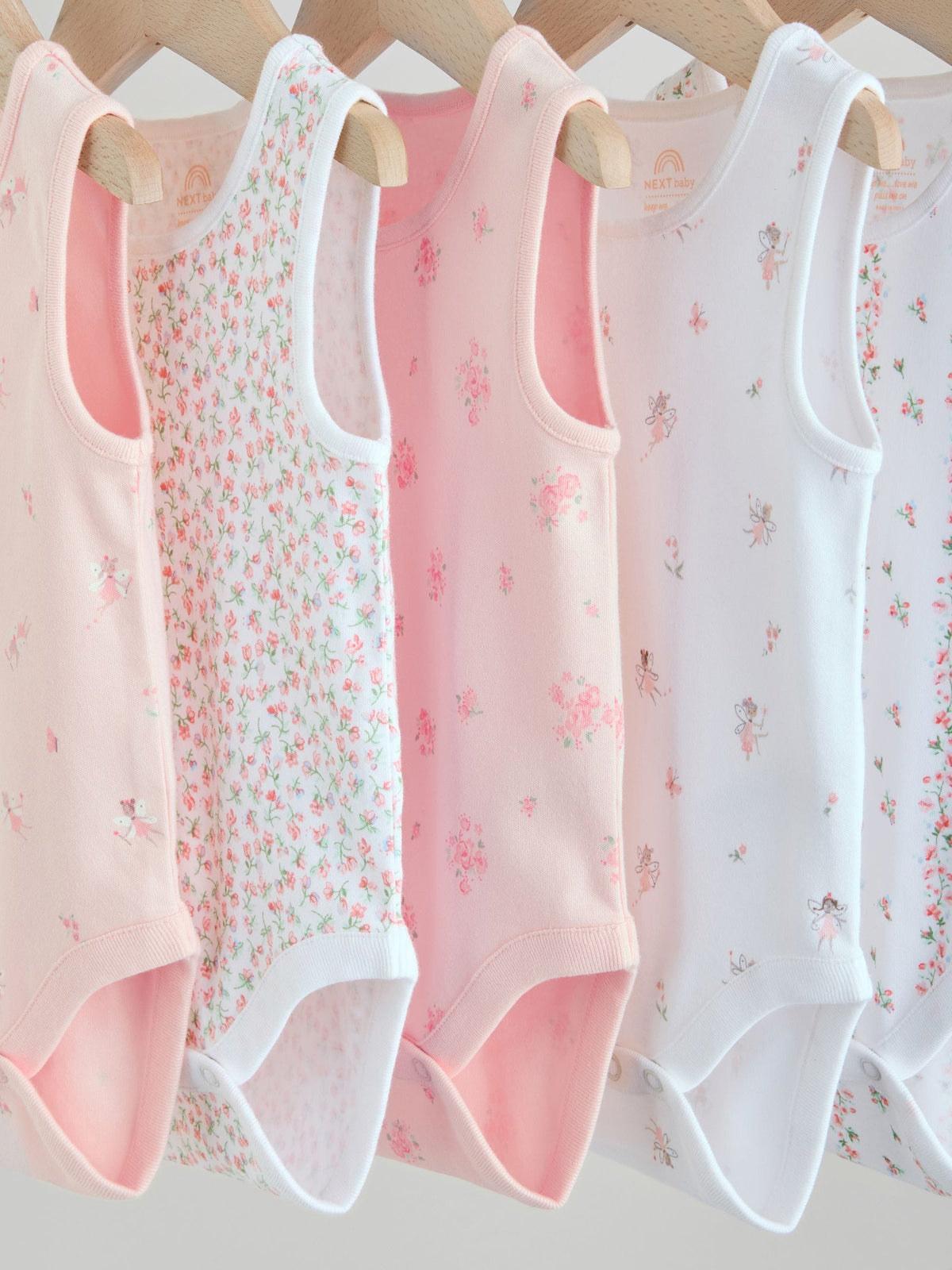 White/Pink 5 Pack Vest Baby Bodysuits
