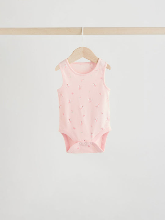 White/Pink 5 Pack Vest Baby Bodysuits