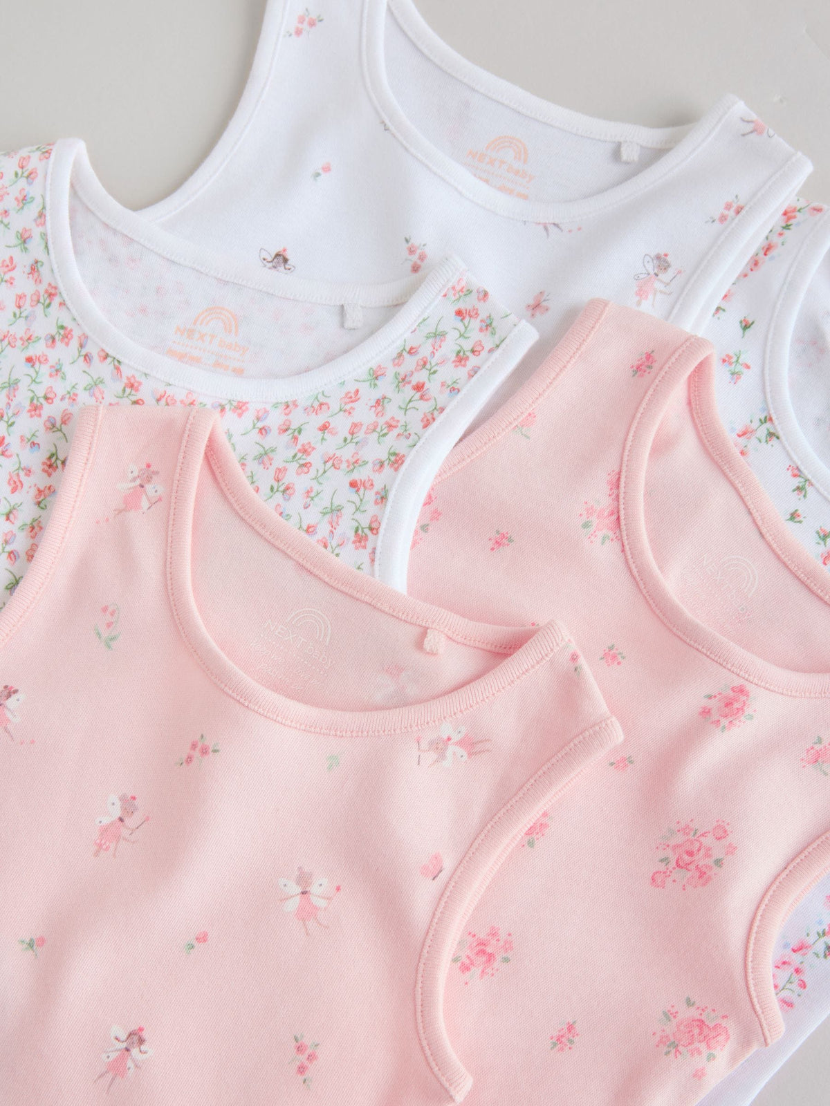 White/Pink 5 Pack Vest Baby Bodysuits