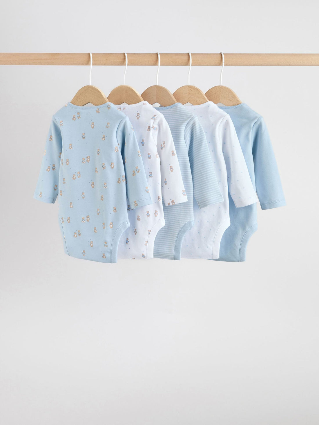 Blue 5 Pack Long Sleeved Baby Bear Bodysuit
