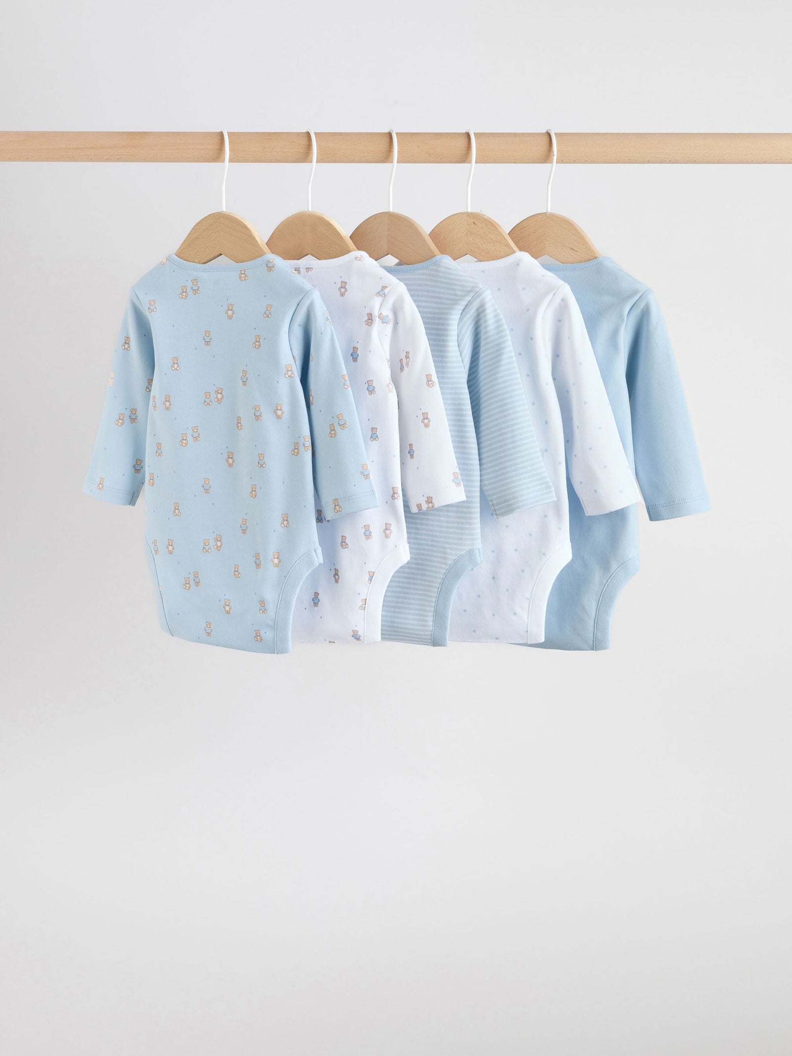 Blue 5 Pack Long Sleeved Baby Bear Bodysuit