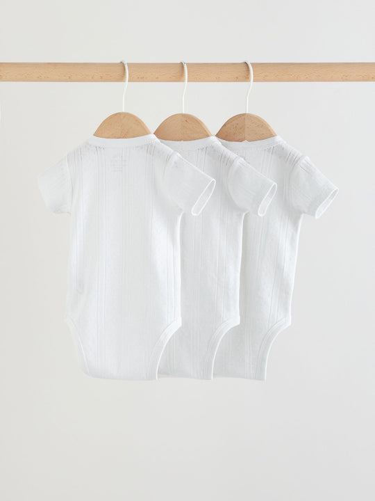 White Short Sleeve Baby Bodysuits 3 Pack