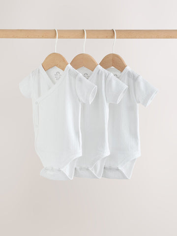 White Short Sleeve Baby Bodysuits 3 Pack