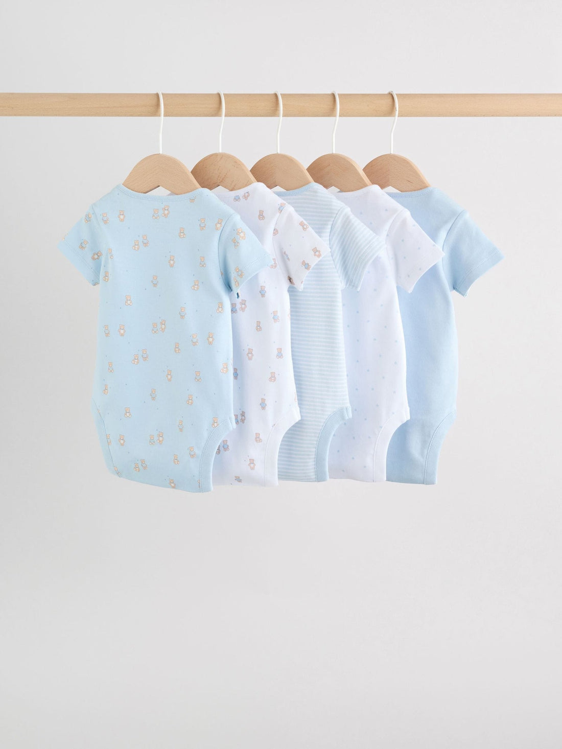 Blue 5 Pack Short Sleeve Baby Bear Bodysuit