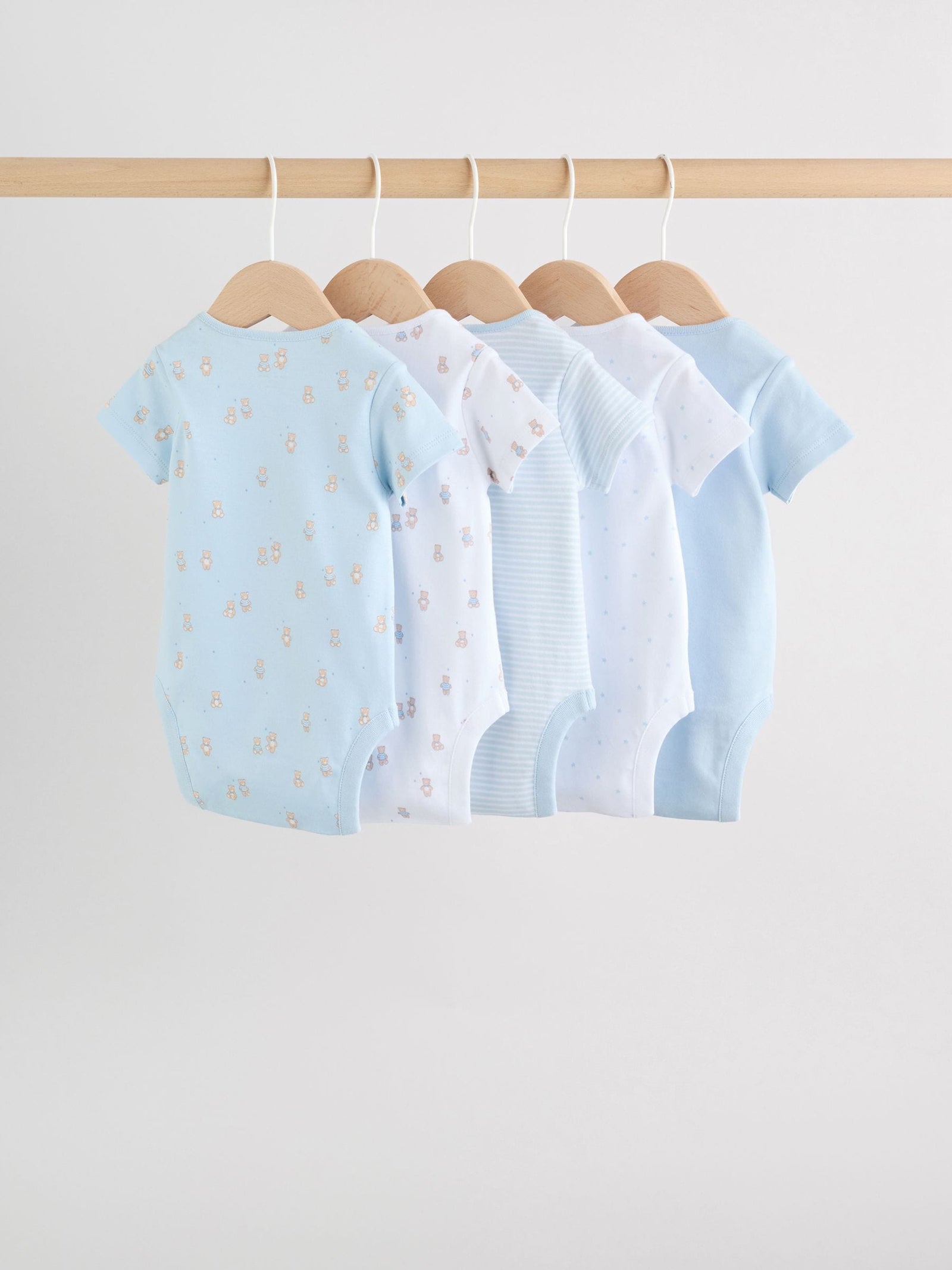 Blue 5 Pack Short Sleeve Baby Bear Bodysuit