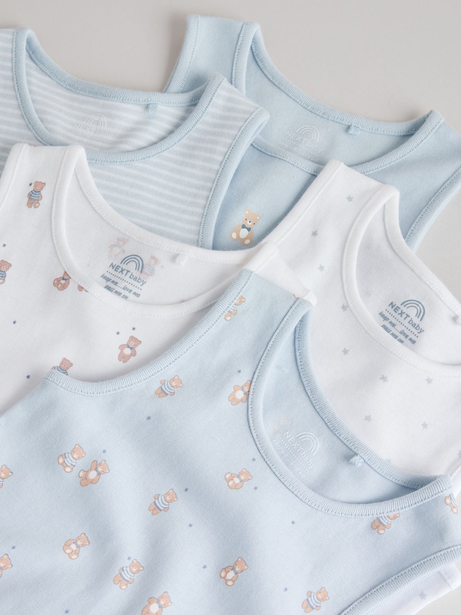 Blue 5 Pack Baby Bear Vest Bodysuits
