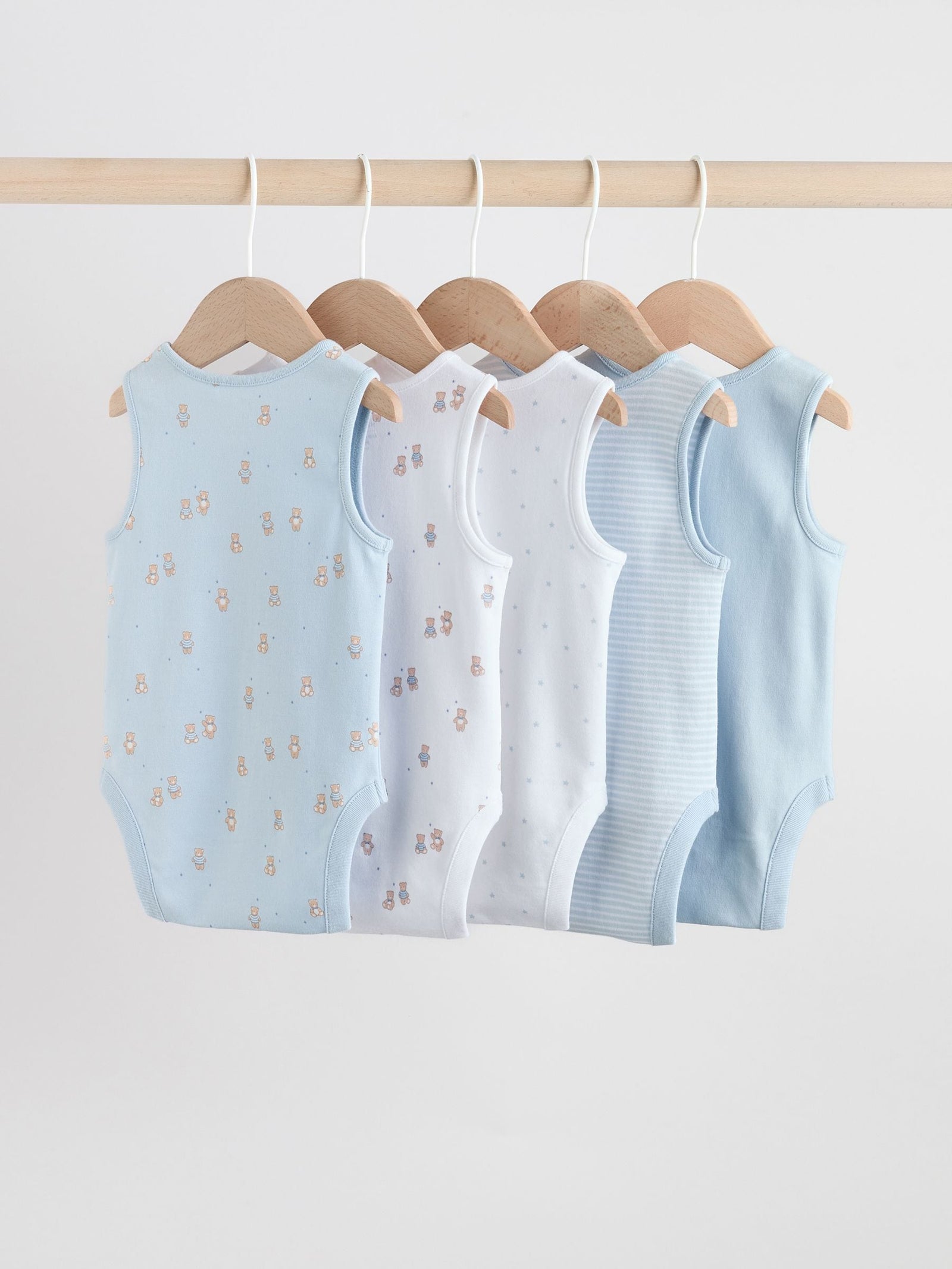 Blue 5 Pack Baby Bear Vest Bodysuits
