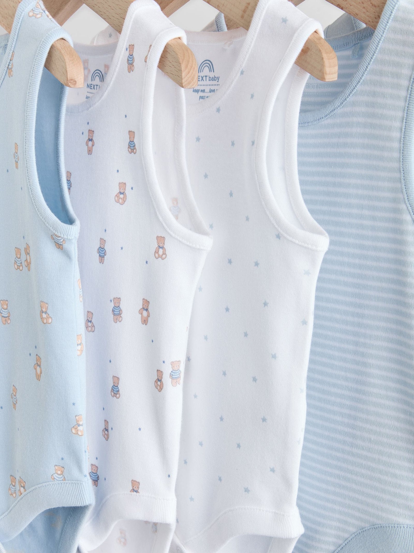 Blue 5 Pack Baby Bear Vest Bodysuits