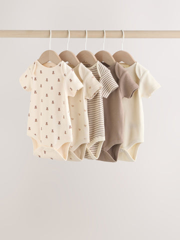 Brown Bear Short Sleeve Baby Bodysuits 5 Pack