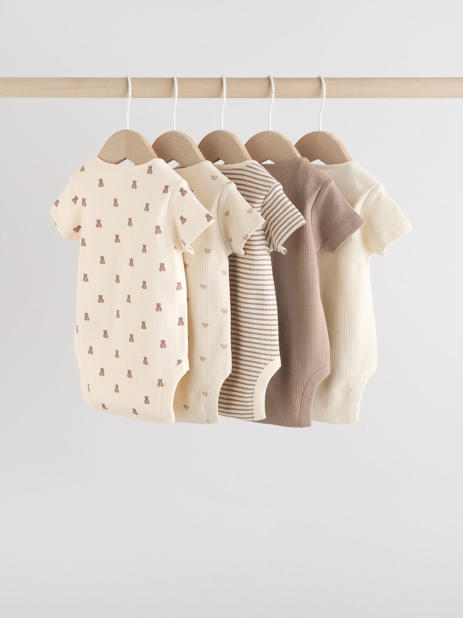 Brown Bear Short Sleeve Baby Bodysuits 5 Pack