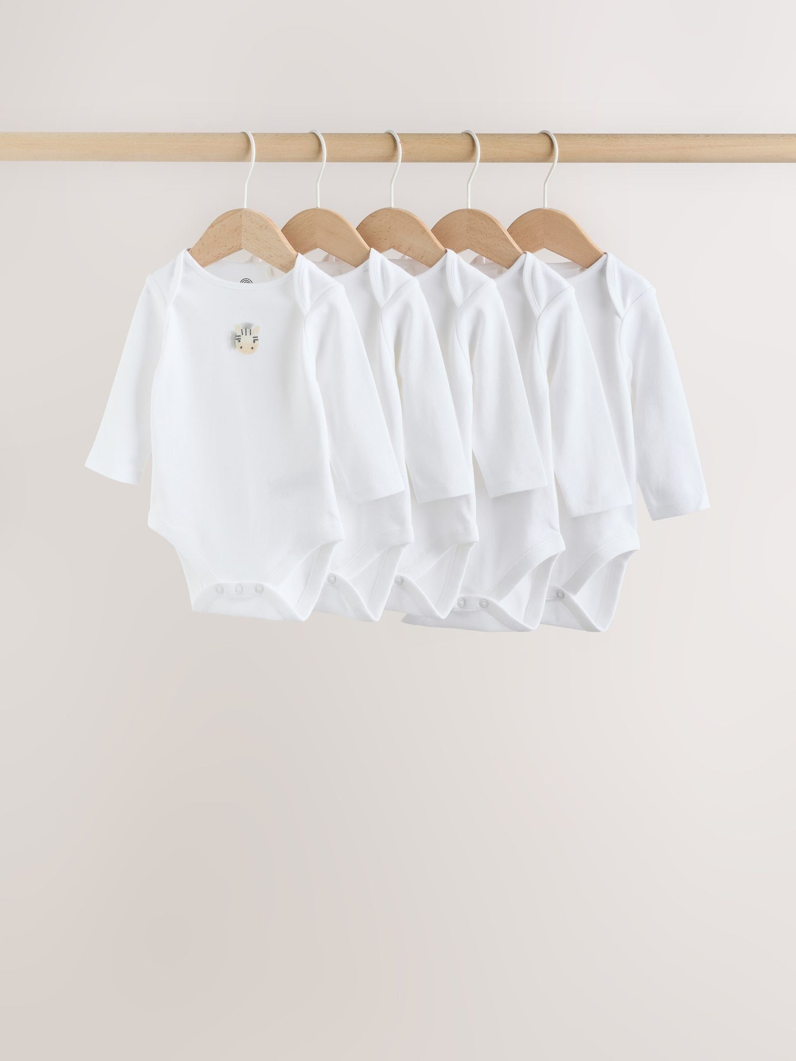 White Long Sleeve Baby Bodysuits 5 Pack