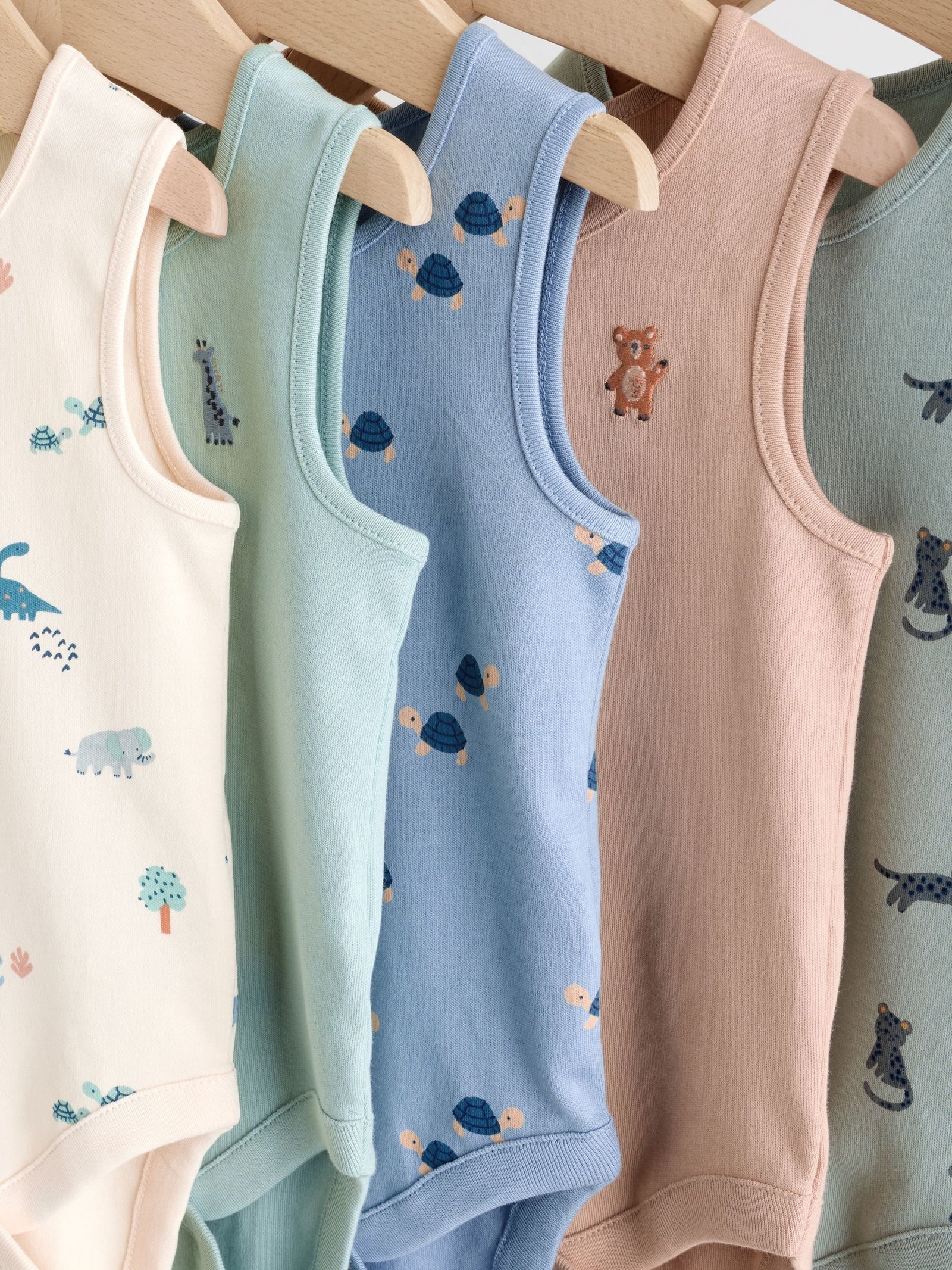 Teal Blue Miniprint Baby Vests 5 Pack