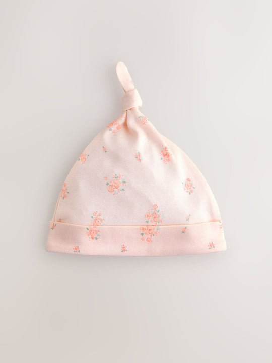 Pink/White Tie Top Baby Beanies 3 Pack (0-12mths)