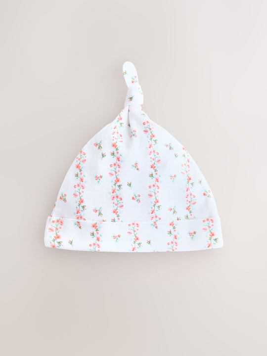 Pink/White Tie Top Baby Beanies 3 Pack (0-12mths)