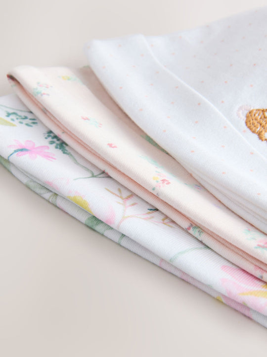 Pink Tie Top Baby Beanie 3 Pack (0-12mths)