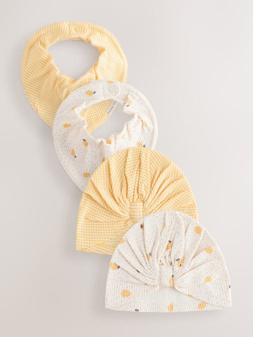 Yellow Baby Turban And Dribble Bib Set 4 Piece (0-18mths)