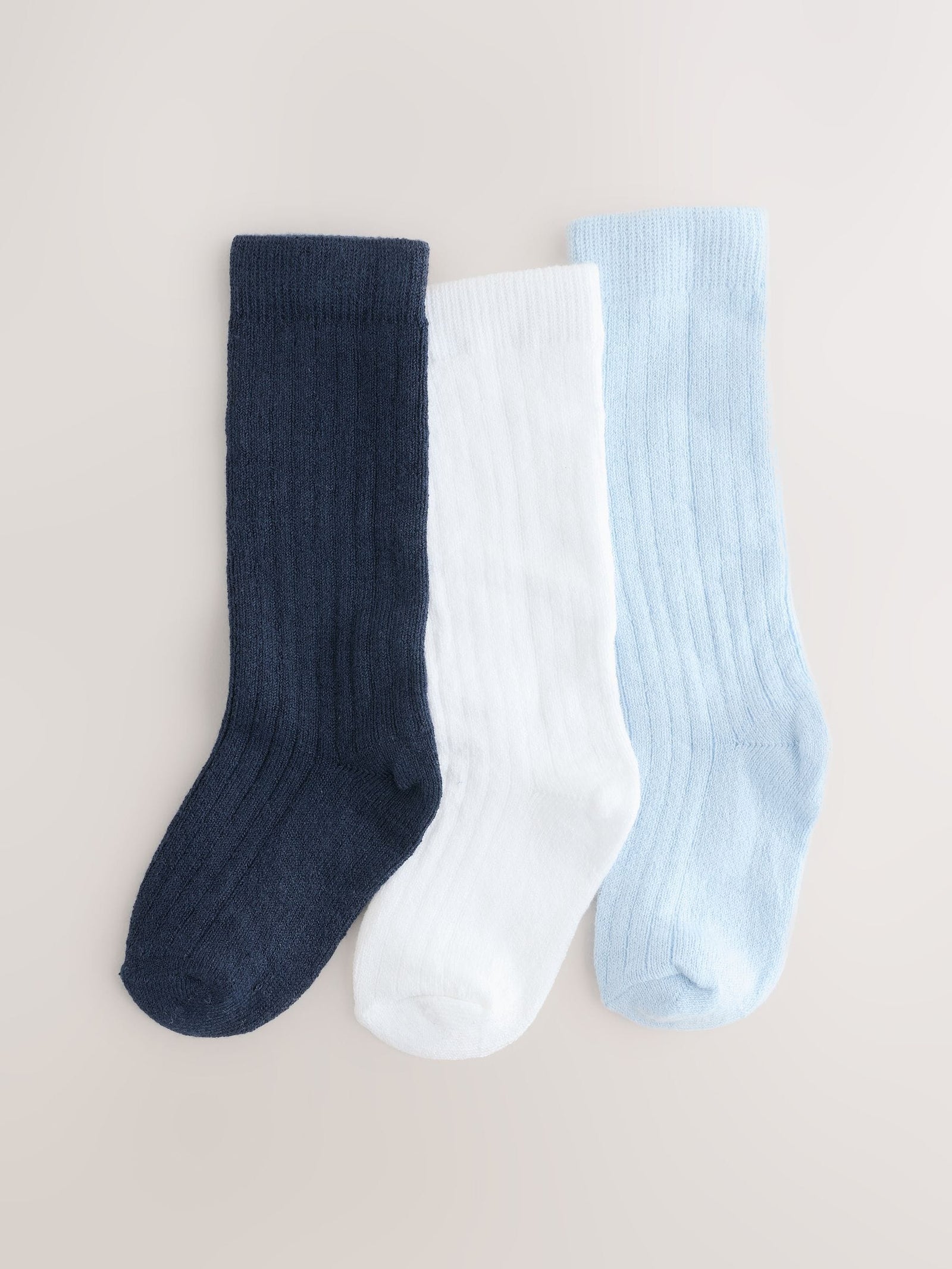 Blue/White Knee High Baby Socks 3 Pack (0mths-2yrs)