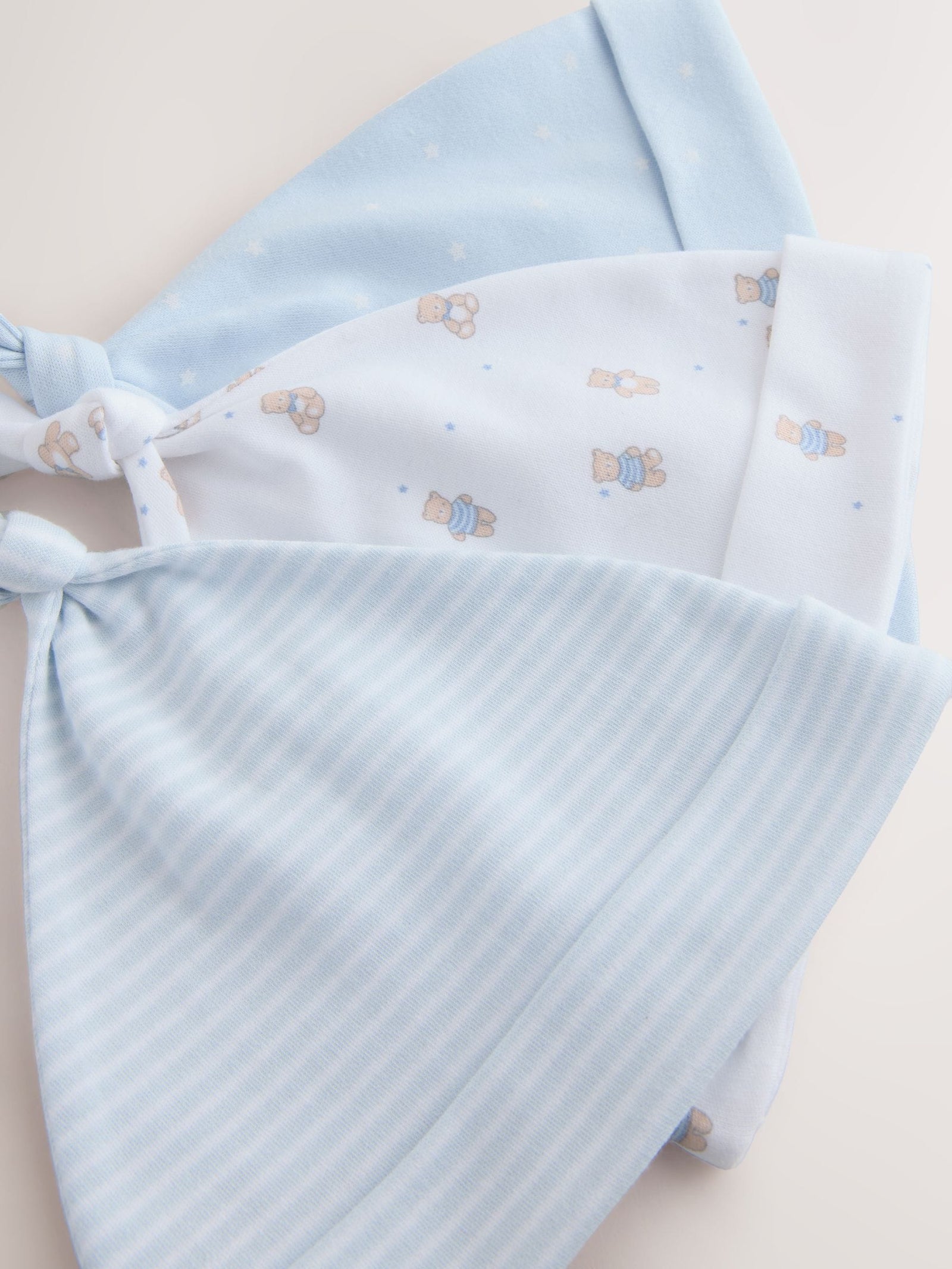 Blue Tie Top Baby Hats 3 Pack (0-12mths)