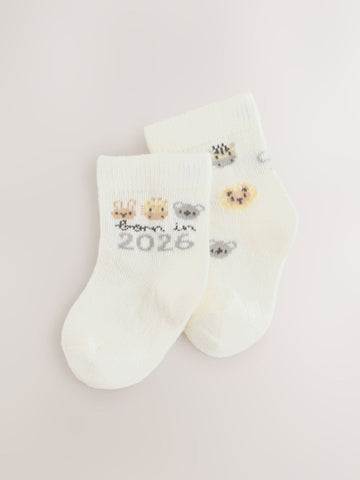 White Born In 2026 Baby Socks 1 Pack (0-12mths)