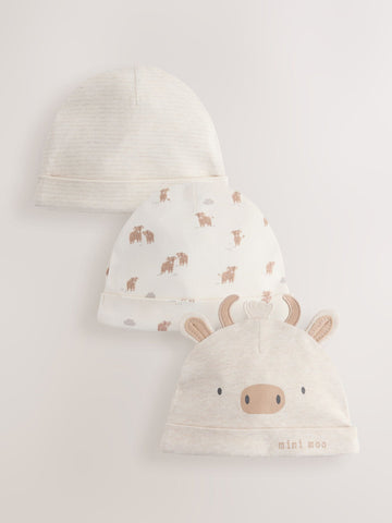 Neutral Hamish Baby Beanies 3 Pack (0-12mths)