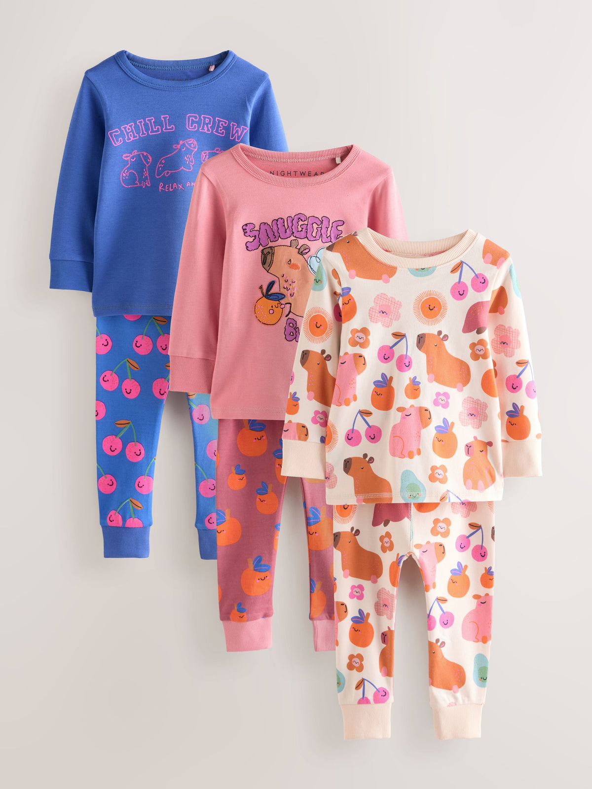 Cobalt Capybara Print Snuggle Pyjamas 3 Pack (9mths-12yrs)