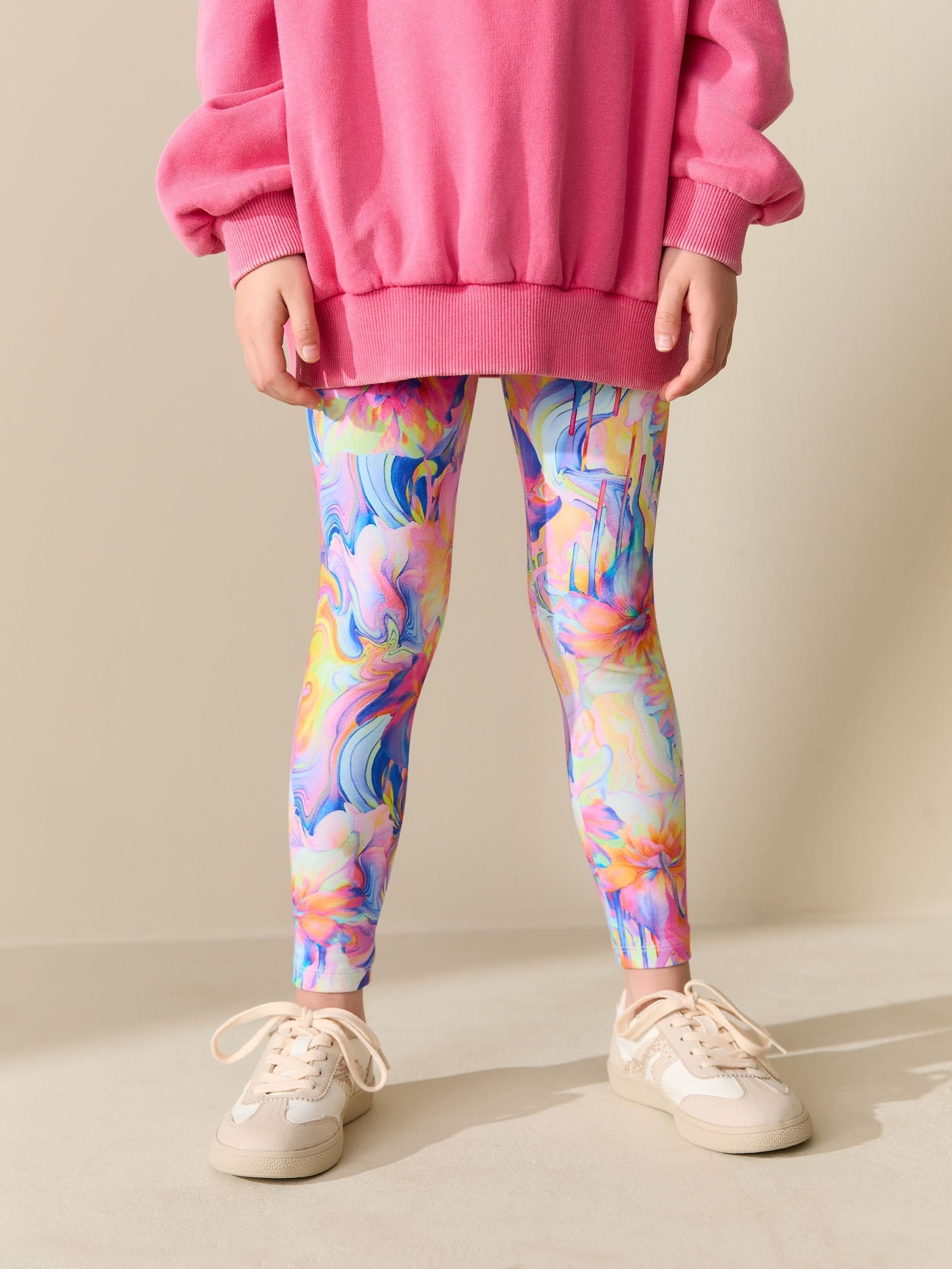 Orange/Blue Floral Leggings (3-16yrs)