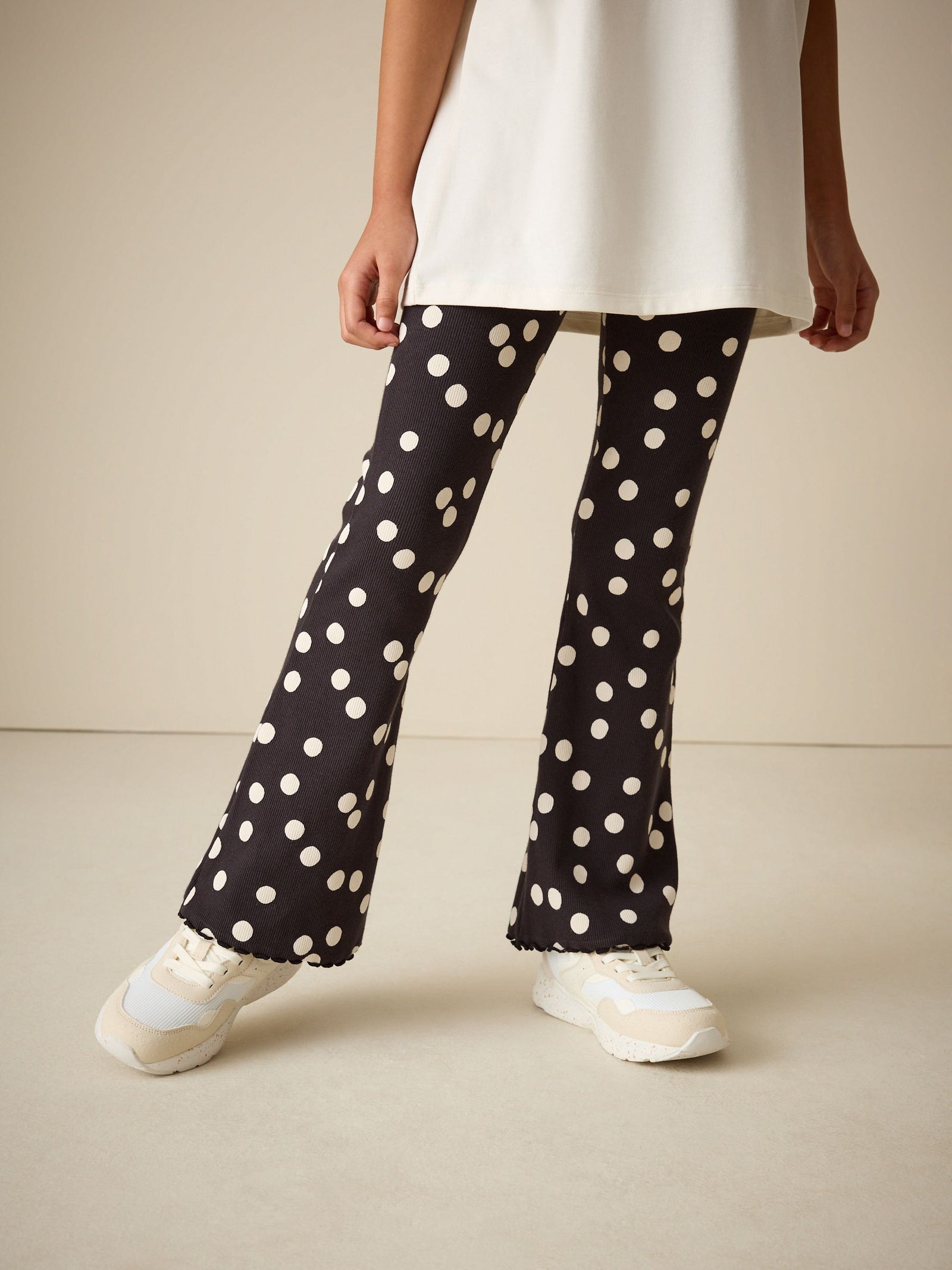 Black/White Spot 1 Pack Rib Flare Leggings (3-16yrs)