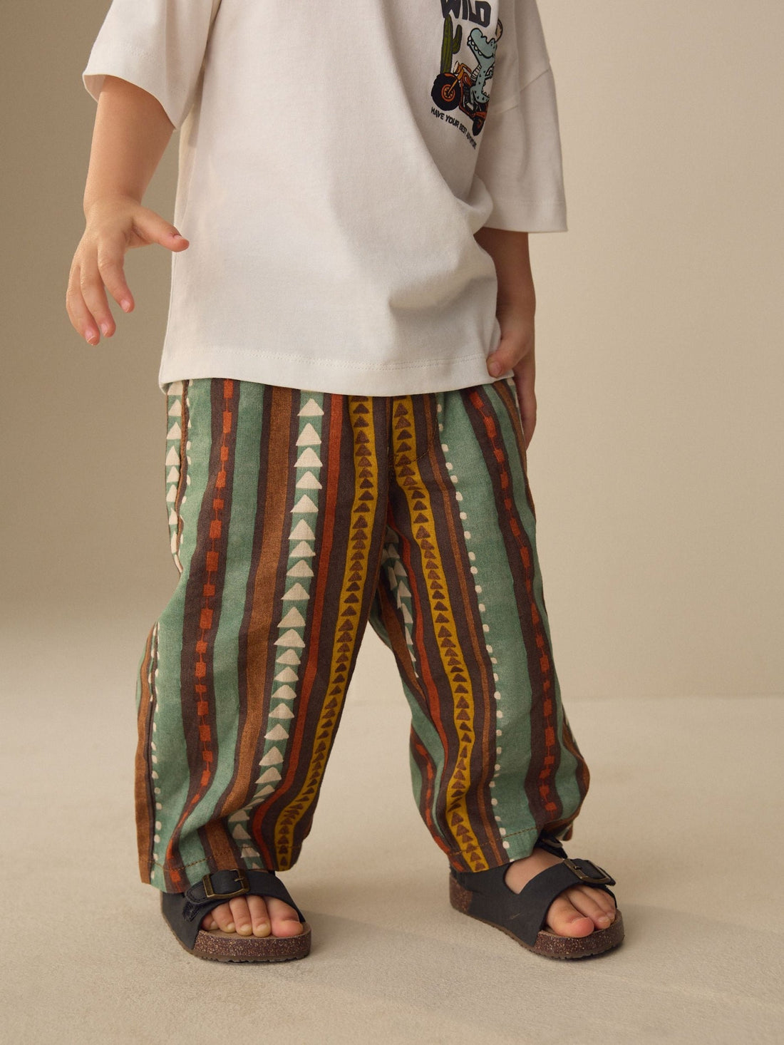 Multi Print Wide Fit Linen Blend Pull on Trousers (3mths-7yrs)