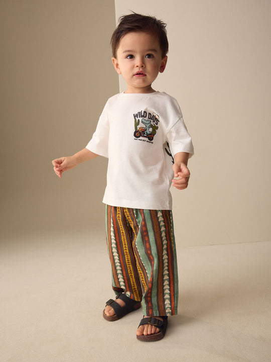Multi Print Wide Fit Linen Blend Pull on Trousers (3mths-7yrs)