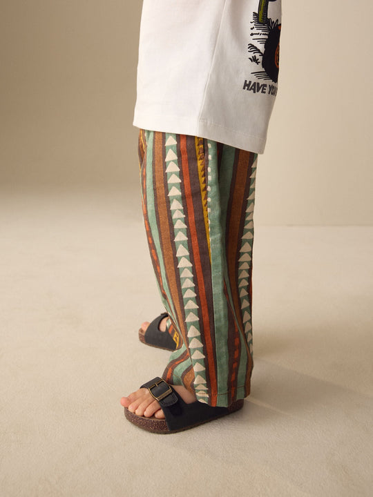 Multi Print Wide Fit Linen Blend Pull on Trousers (3mths-7yrs)
