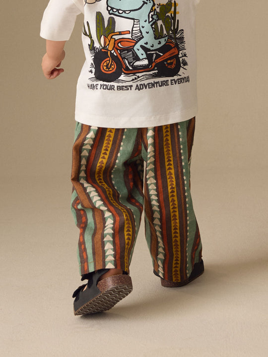Multi Print Wide Fit Linen Blend Pull on Trousers (3mths-7yrs)