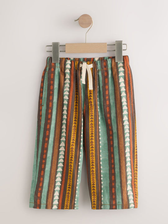 Multi Print Wide Fit Linen Blend Pull on Trousers (3mths-7yrs)
