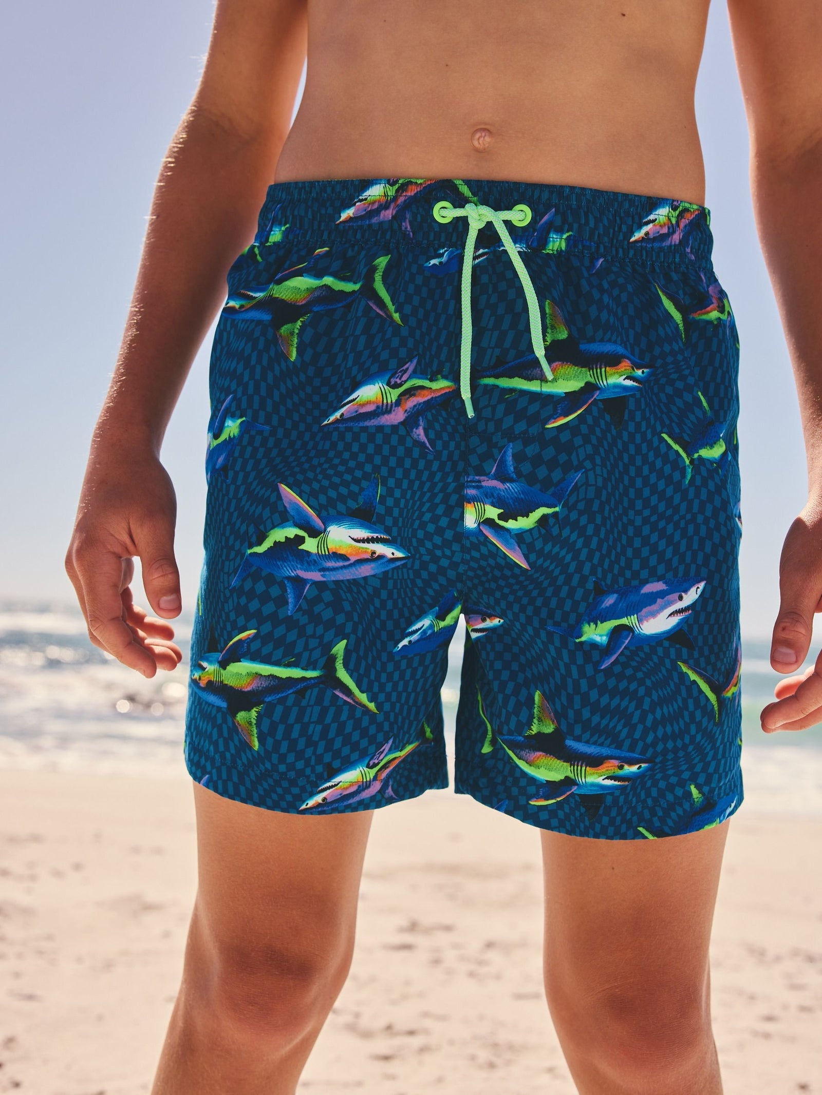Blue Shark Printed Swim Shorts (3-16yrs)