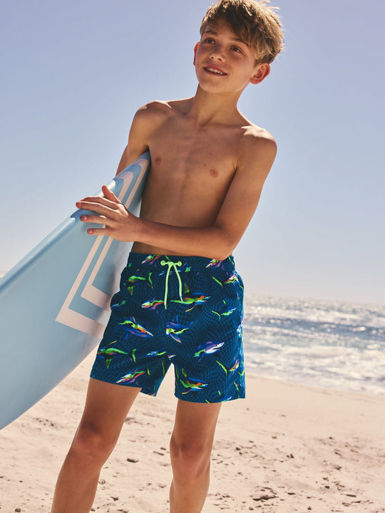 Blue Shark Printed Swim Shorts (3-16yrs)