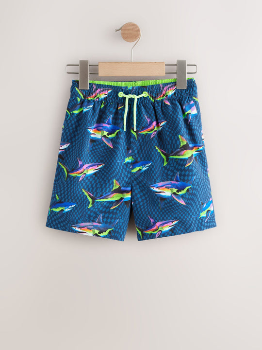 Blue Shark Printed Swim Shorts (3-16yrs)