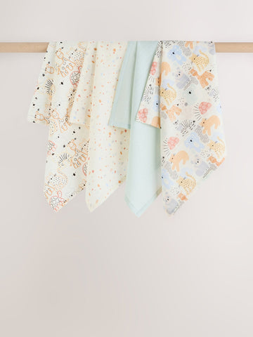 Neutral Safari Baby Muslin Cloths 4 Pack