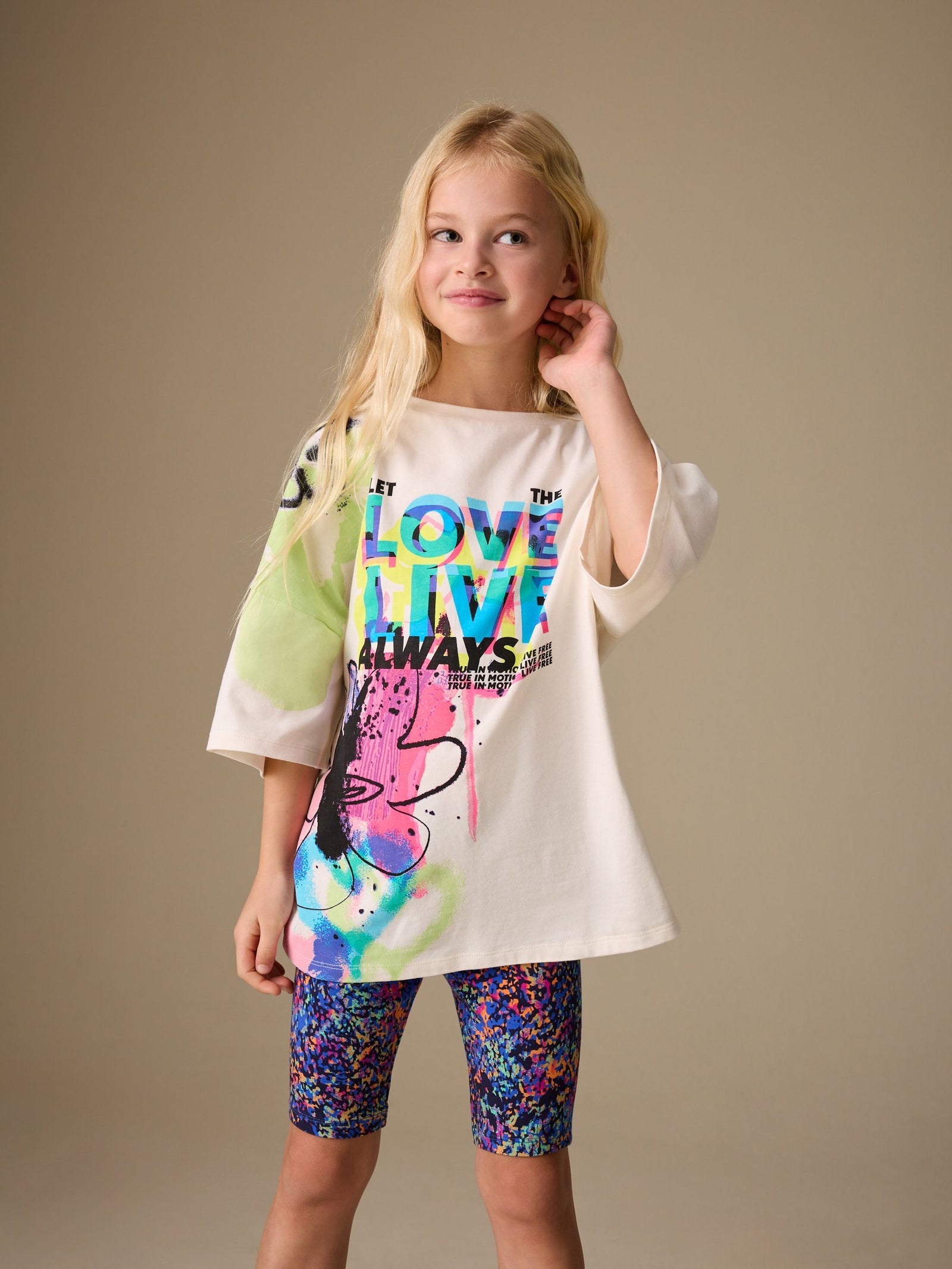 Blue/White Graffiti T-Shirt and Cycle Shorts Set (3-16yrs)
