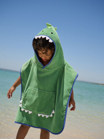 Green Dino Towelling Poncho (9mths-6yrs)