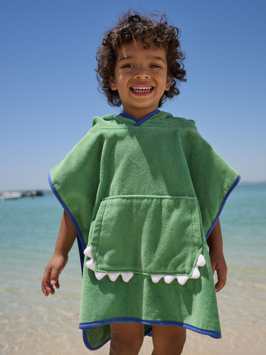Green Dino Towelling Poncho (9mths-6yrs)