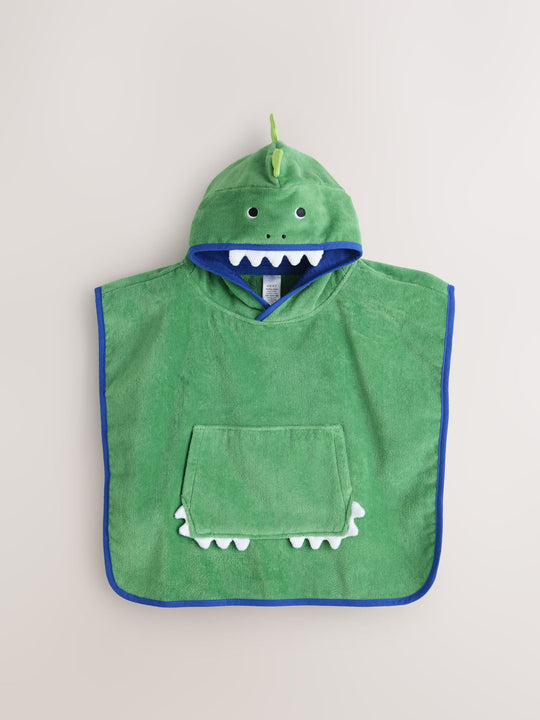 Green Dino Towelling Poncho (9mths-6yrs)