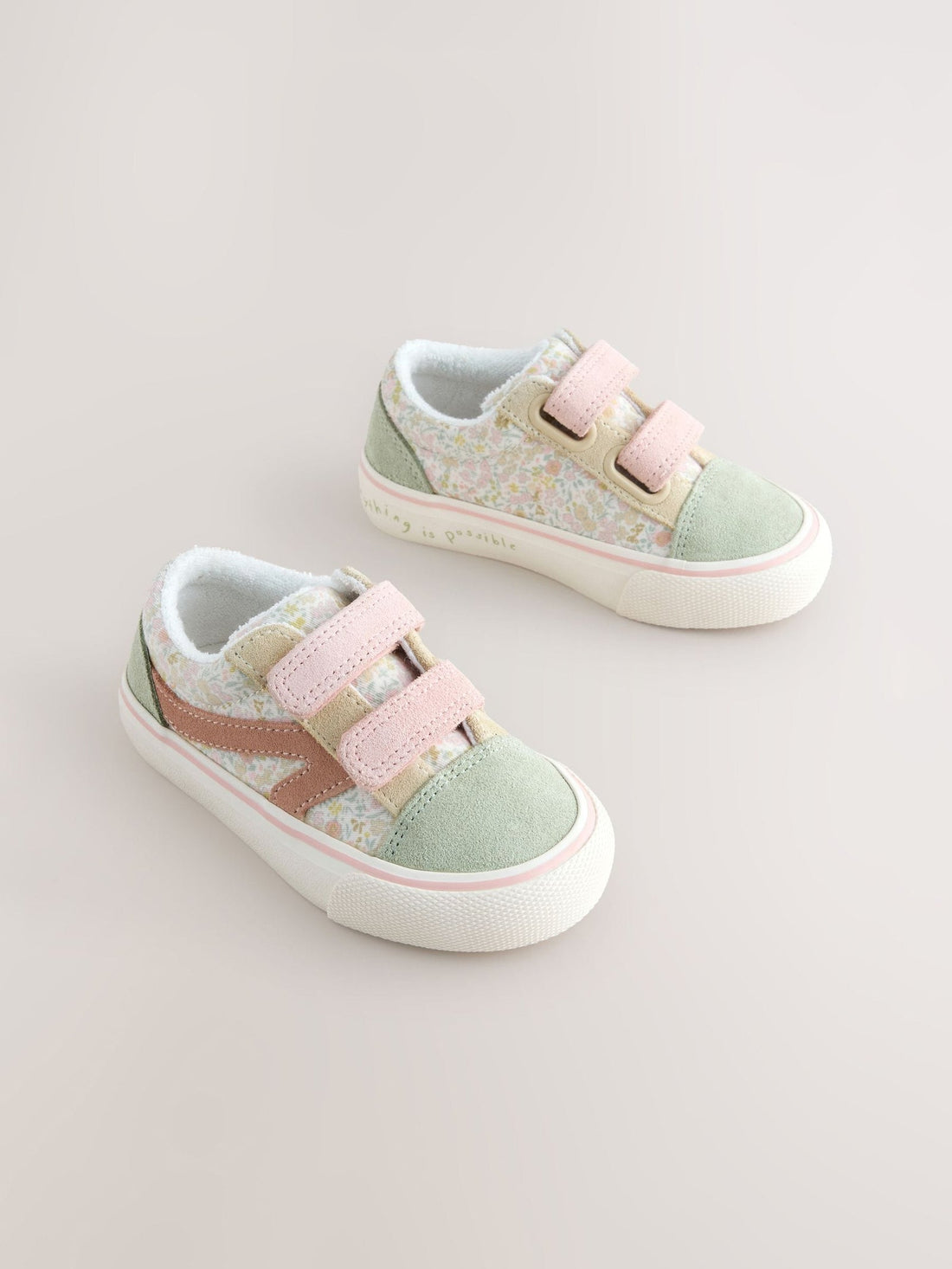 Sage Green Floral Wide Fit (G) Touch Fastening Trainers