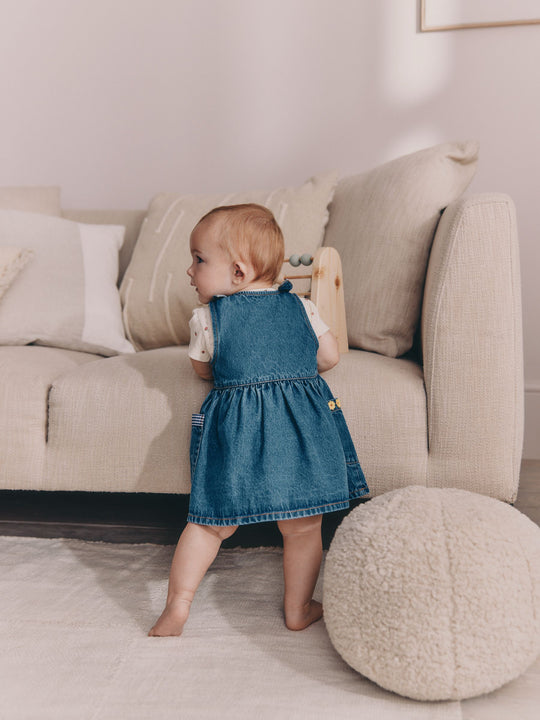 Denim Pinafore Baby Short Sleeve Bodysuit 2 Piece Set (0mths-2yrs)