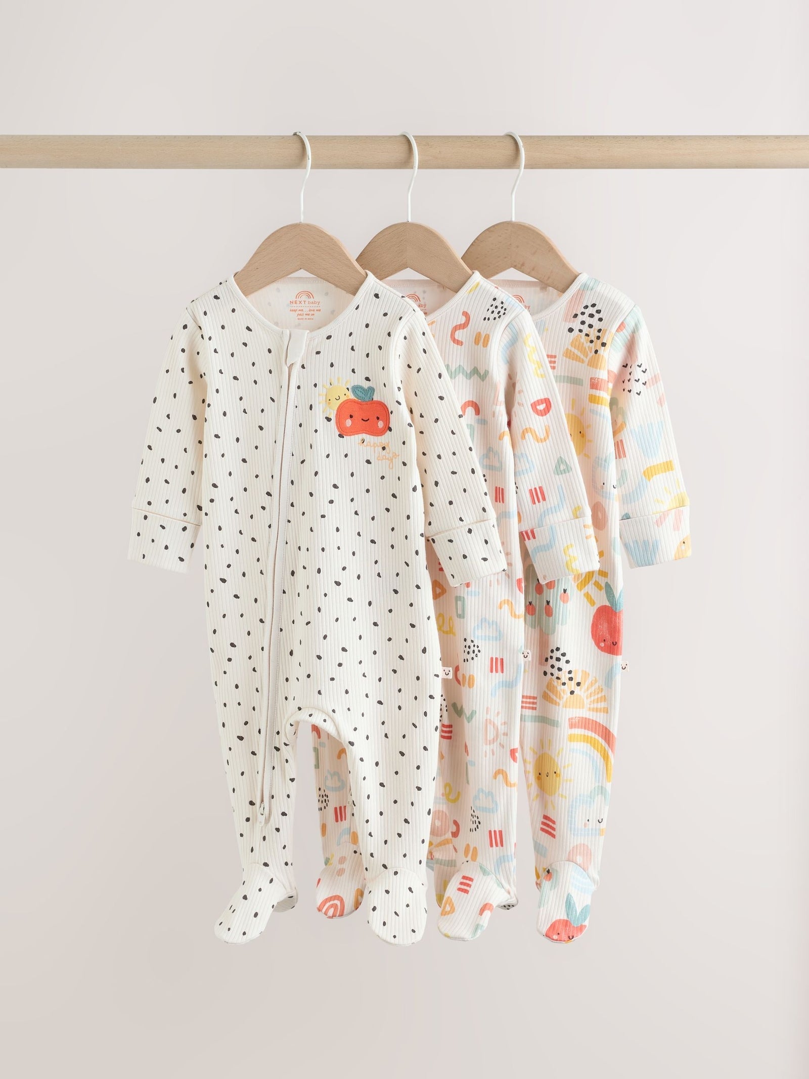 Multi Two Way Zip Baby Sleepsuit 3 Pack (0-2yrs)