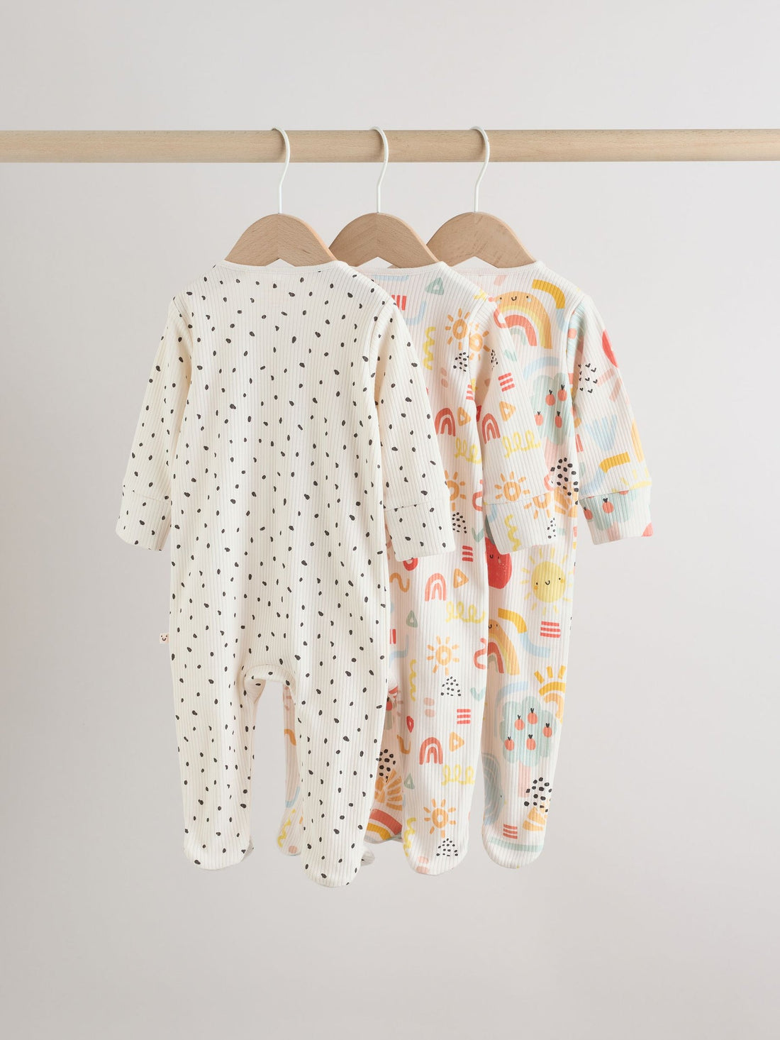 Multi Two Way Zip Baby Sleepsuit 3 Pack (0-2yrs)
